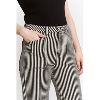 SUPER HIGH LOOSE FIT STRAIGHT STRIPED JEANS: BLACK TAN