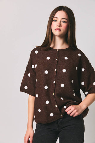 Dot Party Cardi Brown - Sugar Co.
