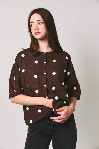 Dot Party Cardi Brown - Sugar Co.