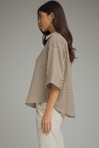 Dune Gingham Drop Shoulder Top - Sugar Co.