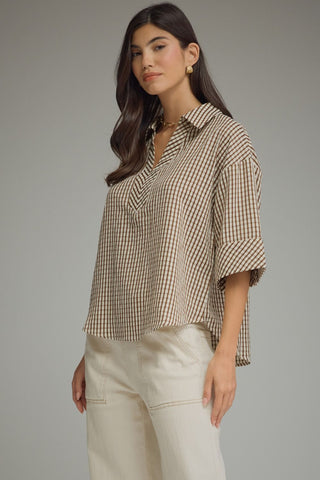 Dune Gingham Drop Shoulder Top - Sugar Co.