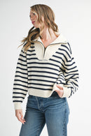 Half-Zip Pointelle Stripe Sweater