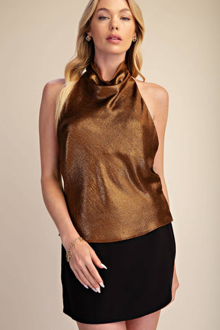 Golden Hour | Metallic Halter Top Brown