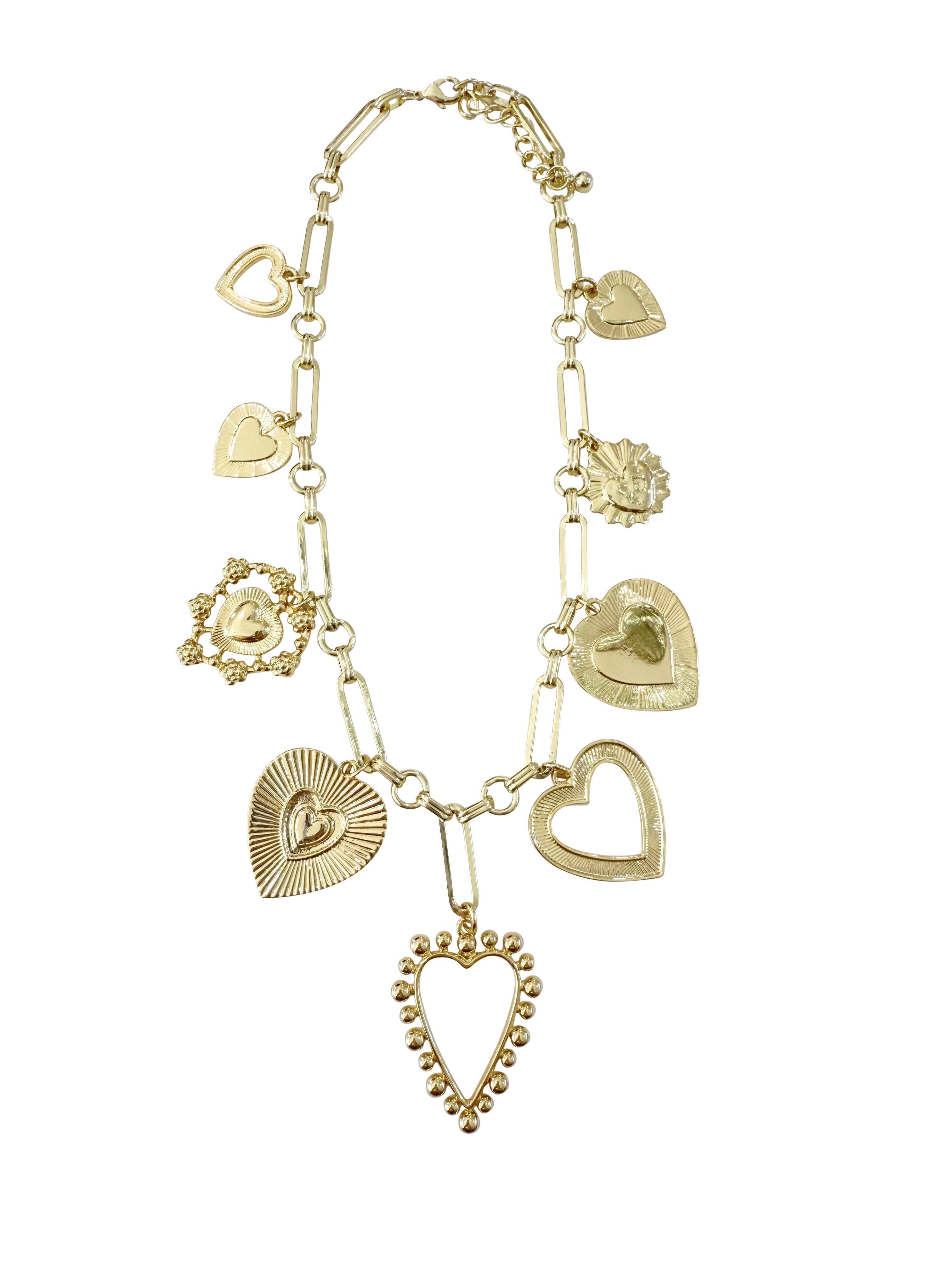 Heart Love Gold Multi Heart Charm Necklace