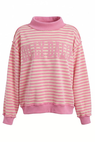 Pink and white striped sweatshirt with 'MY DAILY' text on a white background