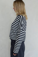 Piper Cardigan - Striped: Ivory-Black