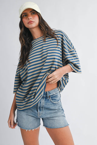 Sugar Stripe Tee: Tan