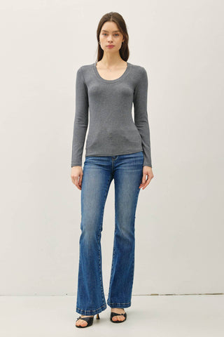 Modal U Neck Long Sleeve Heather Grey - side
