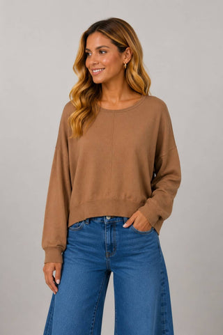 Basic Round Neck Pullover in Heather Bourbon