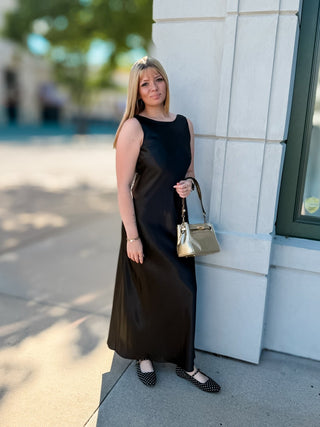 Easy Elegance | Satin Cowl Back Maxi Dress - Sugar Co.