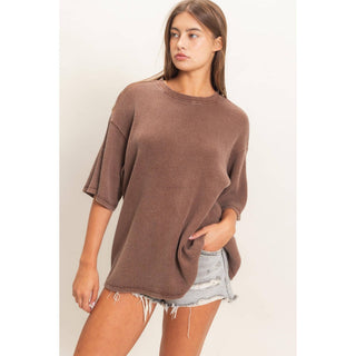 Easy Like Sunday Waffle Top Brown - Sugar Co.