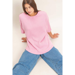 Easy Like Sunday Waffle Top Pink - Sugar Co.