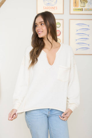 Easygoing Split Neck Top Ivory - Sugar Co.