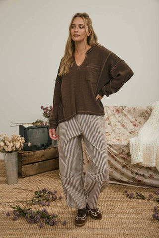 Easygoing Split Neck Top Ivory - Sugar Co.