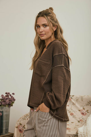 Easygoing Split Neck Top Ivory - Sugar Co.