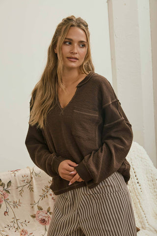 Easygoing Split Neck Top Ivory - Sugar Co.