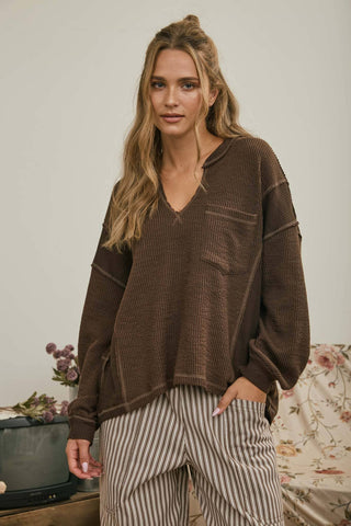 Easygoing Split Neck Top Ivory - Sugar Co.