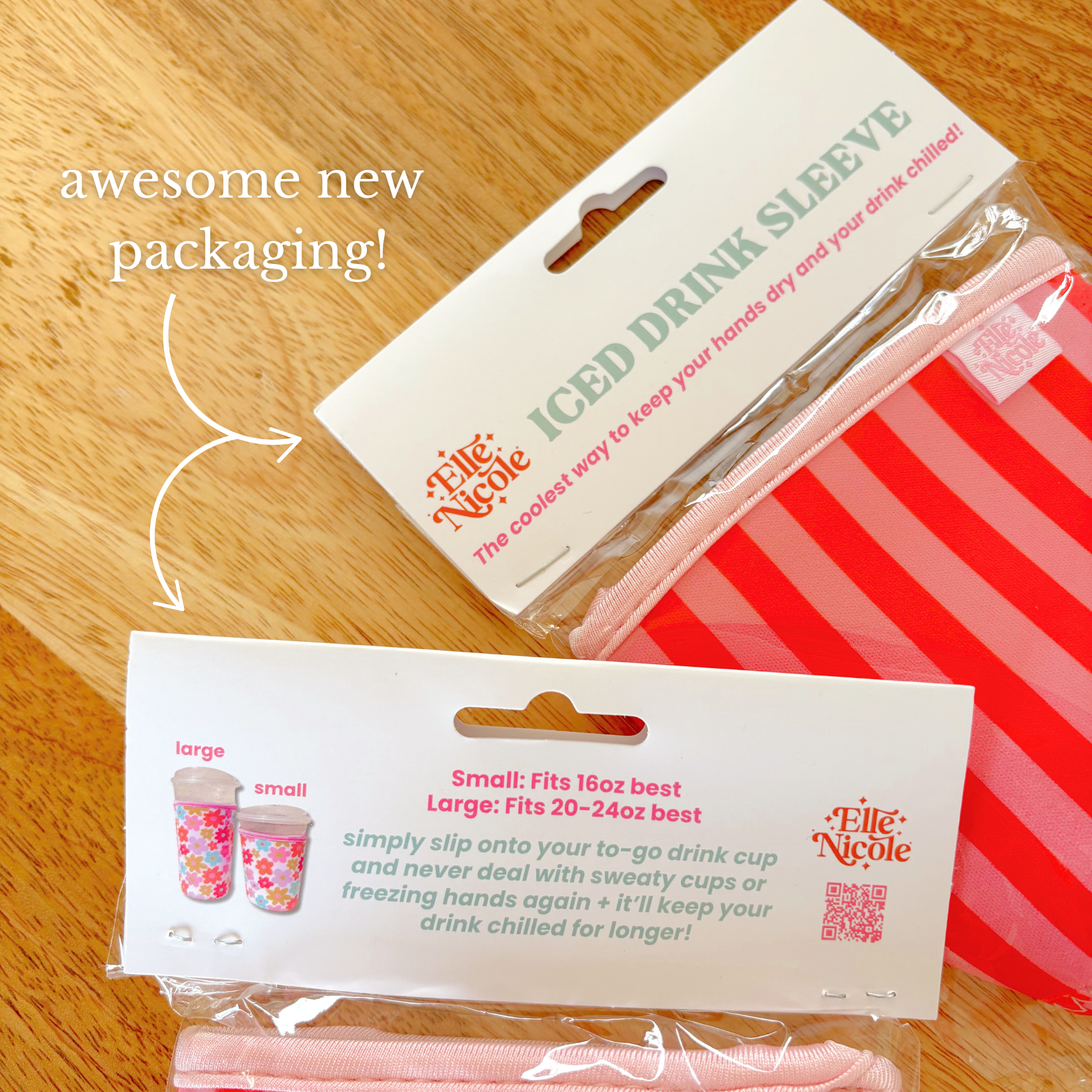 Coffee Cup Cover - Pink & Blue - Iced Drink Sleeve: Small  16oz