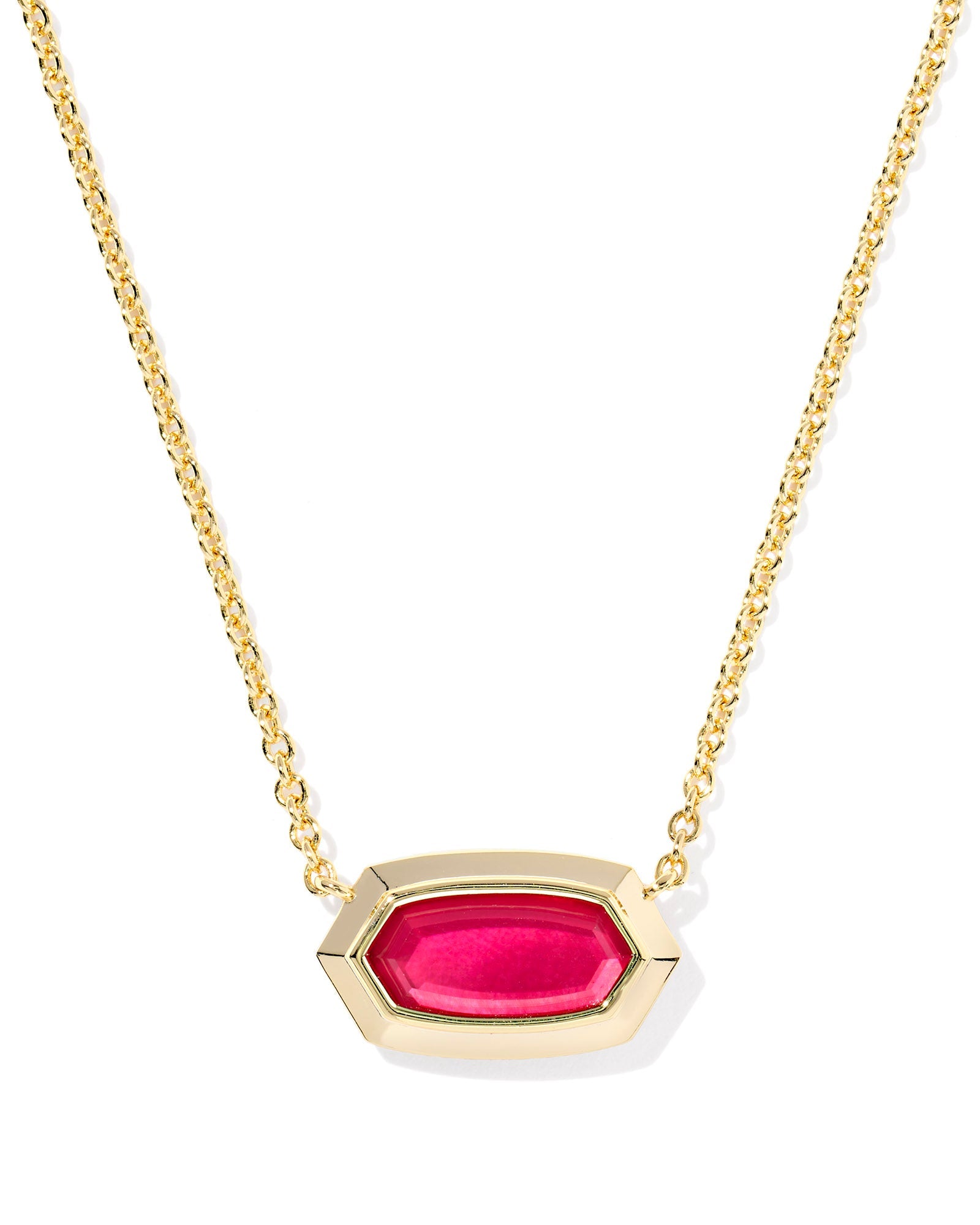 Elisa Bezel Gold Short Pendant Necklace in CARMINE RED ILLUSION