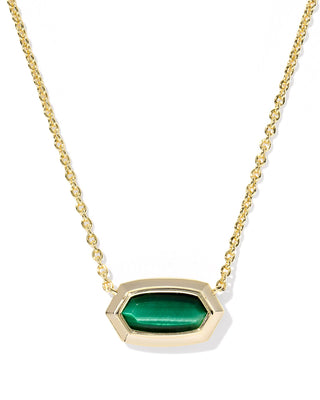 Elisa Bezel Gold Short Pendant Necklace in GREEN TIGERS EYE - Sugar Co.