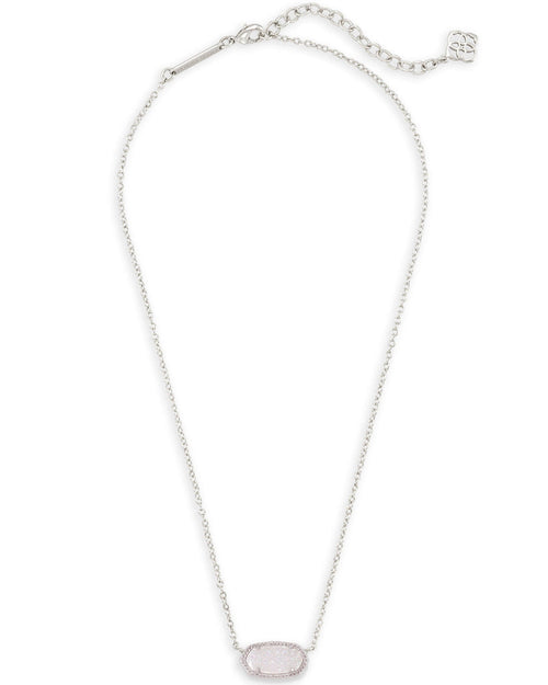 Elisa Short Pendant Necklace in Rhodium Iridescent Drusy - Sugar Co.
