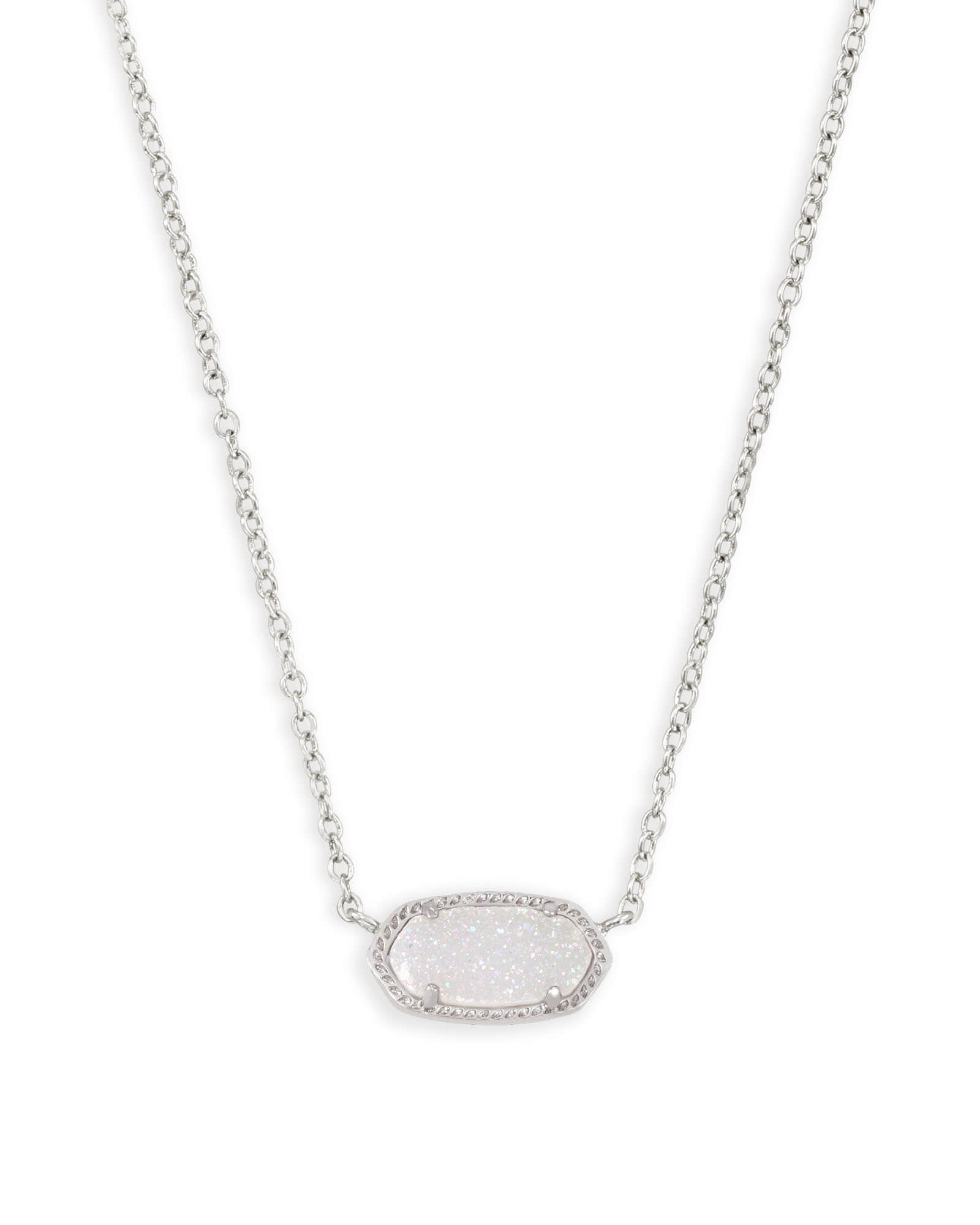 Elisa Short Pendant Necklace in Rhodium Iridescent Drusy
