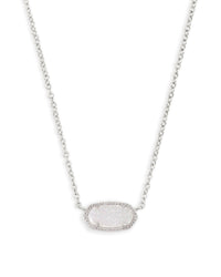Elisa Short Pendant Necklace in Rhodium Iridescent Drusy