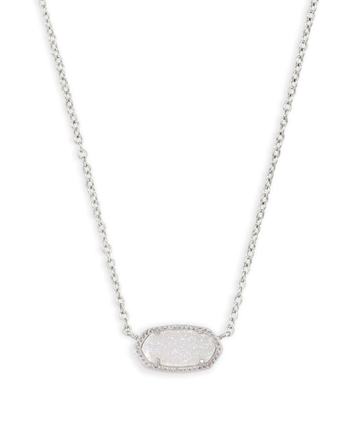 Elisa Short Pendant Necklace in Rhodium Iridescent Drusy - Sugar Co.
