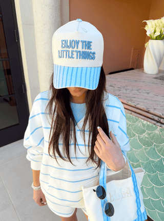 Enjoy the Little Things - Blue Stripe Vintage Trucker Hat - Sugar Co.