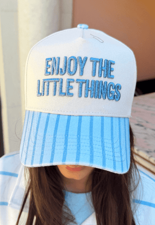 Enjoy the Little Things - Blue Stripe Vintage Trucker Hat - Sugar Co.