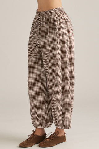 Gingham Gathered Barrel Pants
