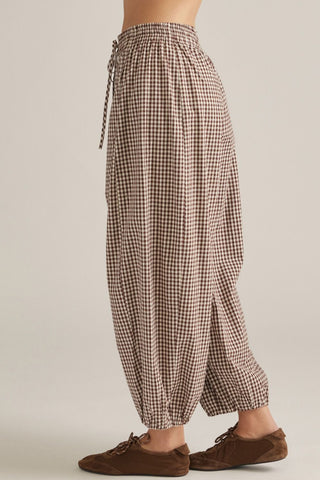 Gingham Gathered Barrel Pants