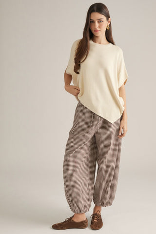 Gingham Gathered Barrel Pants
