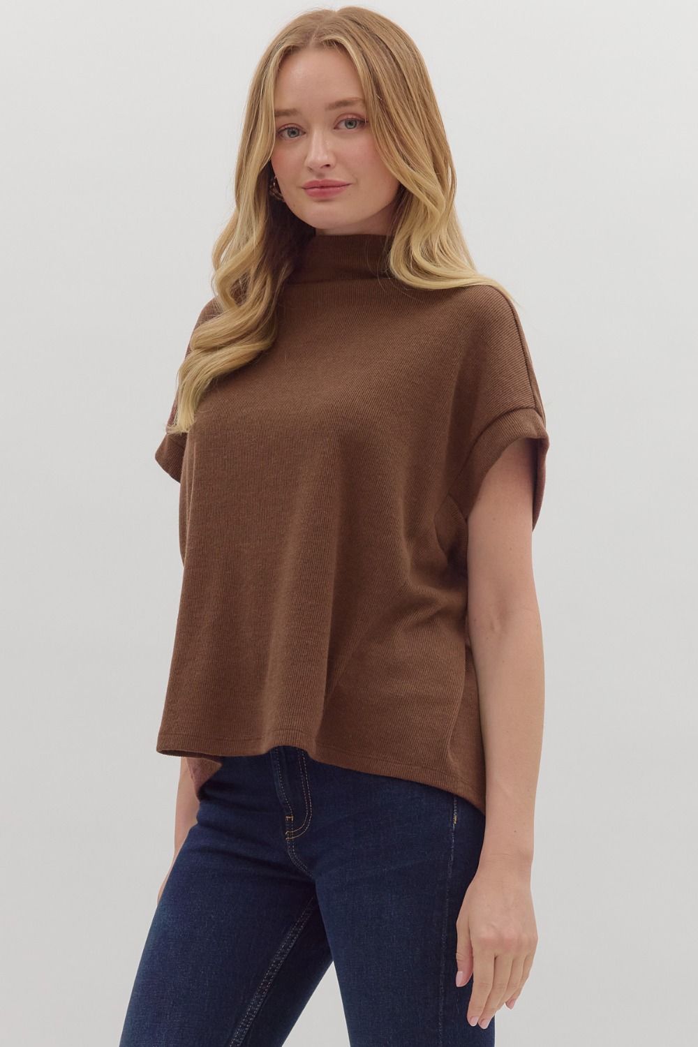 Merritt Mock Neck Top Brown