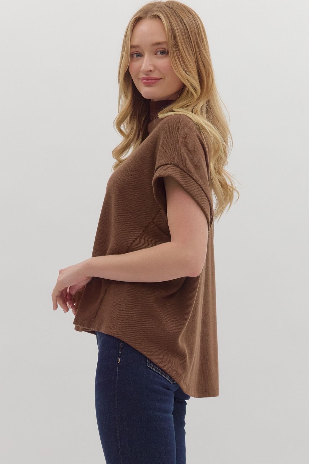 Merritt Mock Neck Top Brown