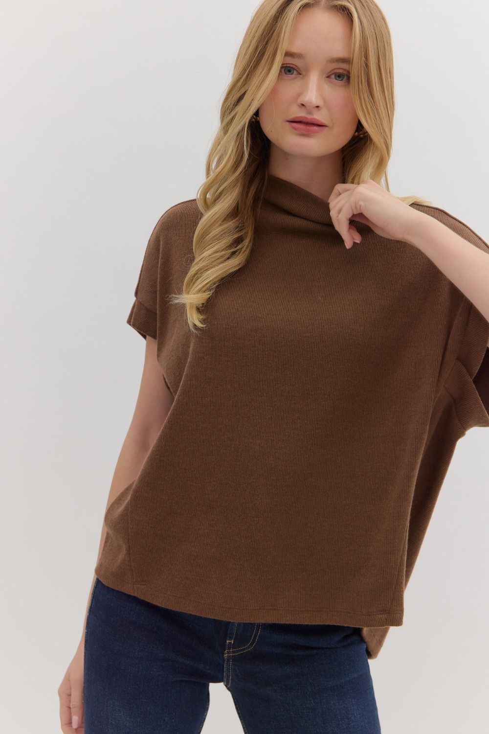 Merritt Mock Neck Top Brown