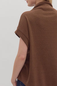 Merritt Mock Neck Top Brown