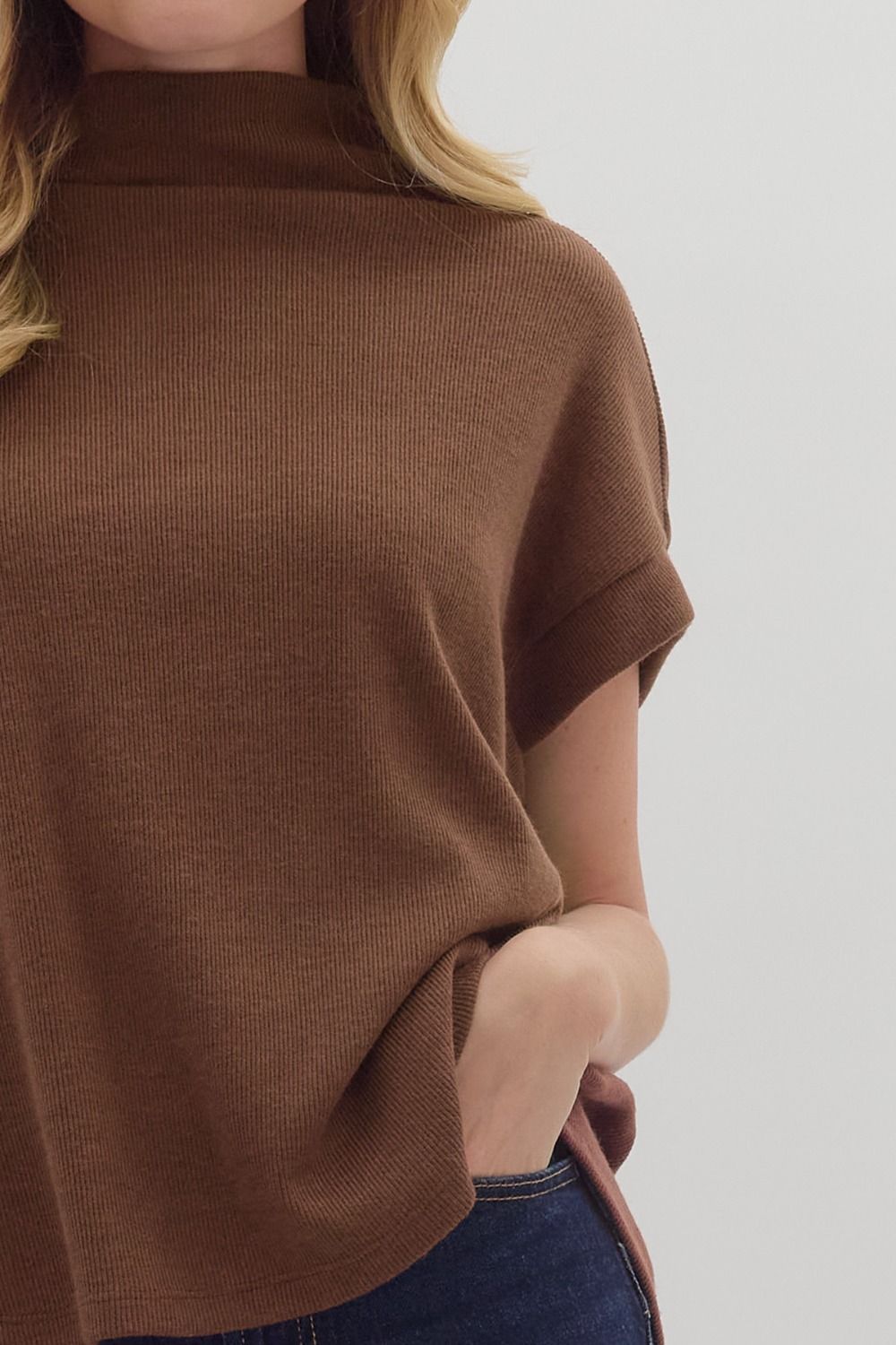 Merritt Mock Neck Top Brown
