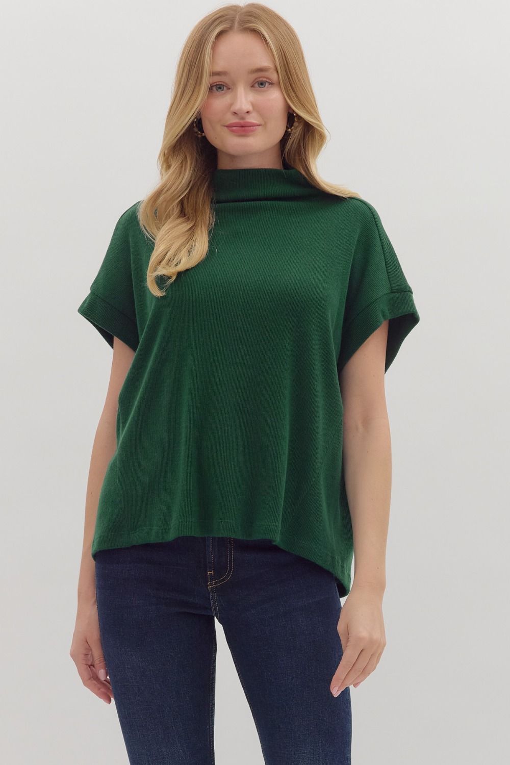 Merritt Mock Neck Top Hunter Green