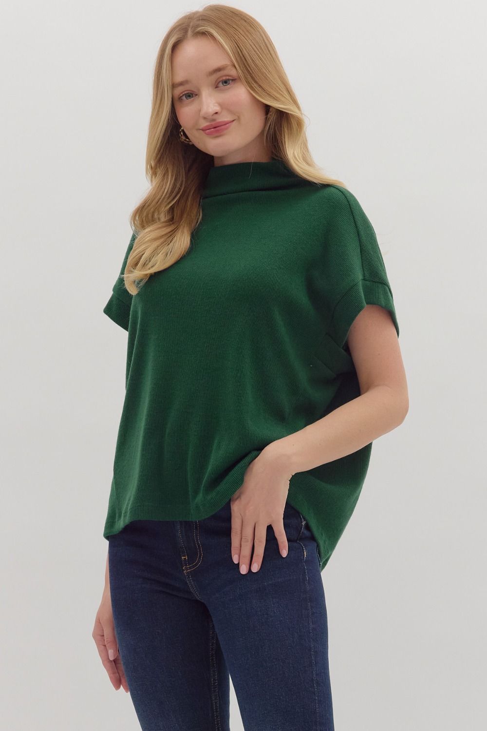 Merritt Mock Neck Top Hunter Green