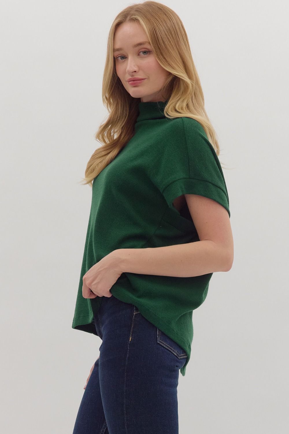 Merritt Mock Neck Top Hunter Green