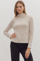 Refined Ribbed Mock Neck Pearl