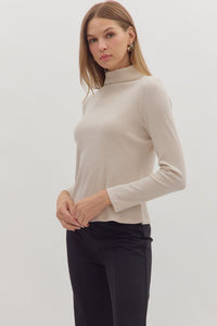 Refined Ribbed Mock Neck Pearl