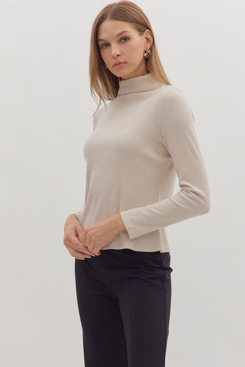 Refined Ribbed Mock Neck Pearl