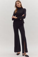 Refined Ribbed Mock Neck Black