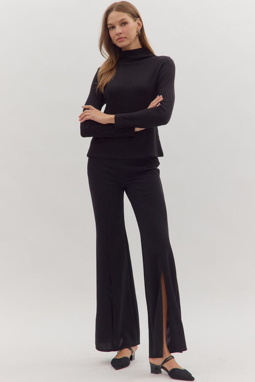 Refined Ribbed Mock Neck Black