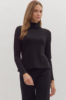 Refined Ribbed Mock Neck Black
