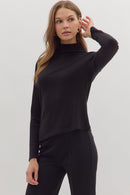 Refined Ribbed Mock Neck Black