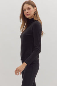 Refined Ribbed Mock Neck Black