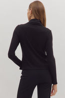 Refined Ribbed Mock Neck Black